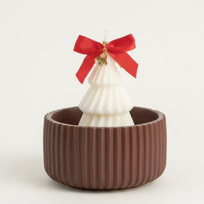 Christmas Tree Candle in Fluted Ceramic Bowl
