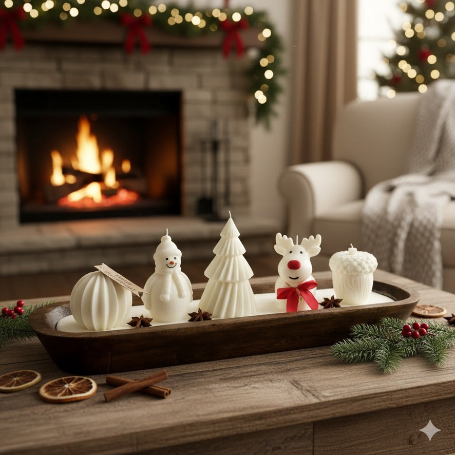 Christmas Candle on XL Rustic Wood Base