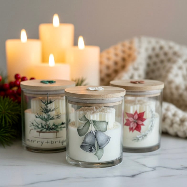 Snowflake Candle in 14oz Glass Jar with Bamboo Lid