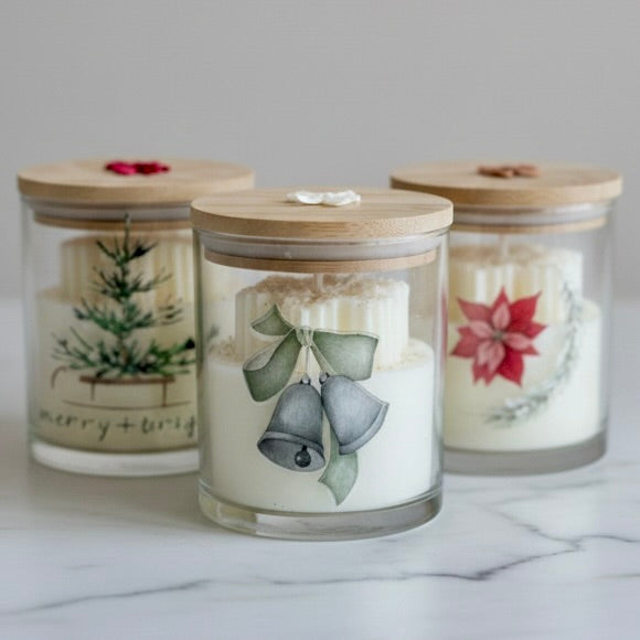 Snowflake Candle in 14oz Glass Jar with Bamboo Lid