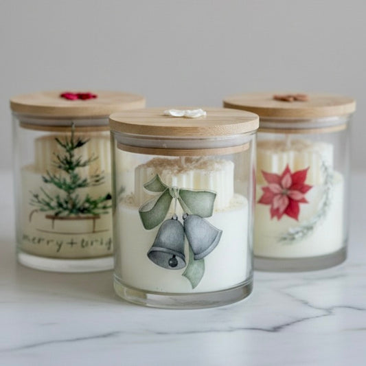 Snowflake Candle in 14oz Glass Jar with Bamboo Lid