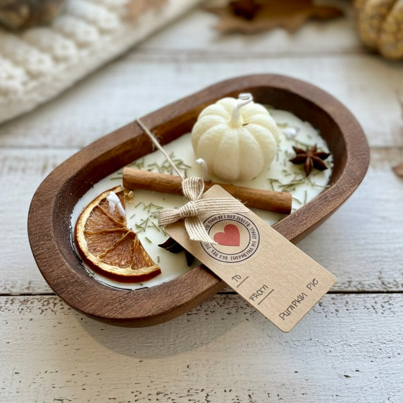 Fall Harvest Medium Wooden Dough Bowl Candle
