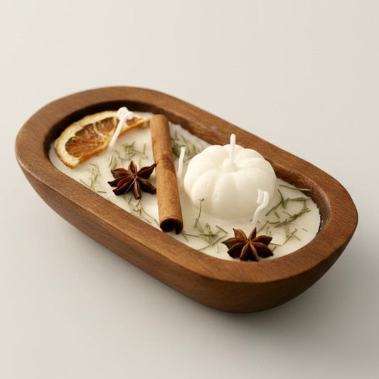 Fall Harvest Medium Wooden Dough Bowl Candle