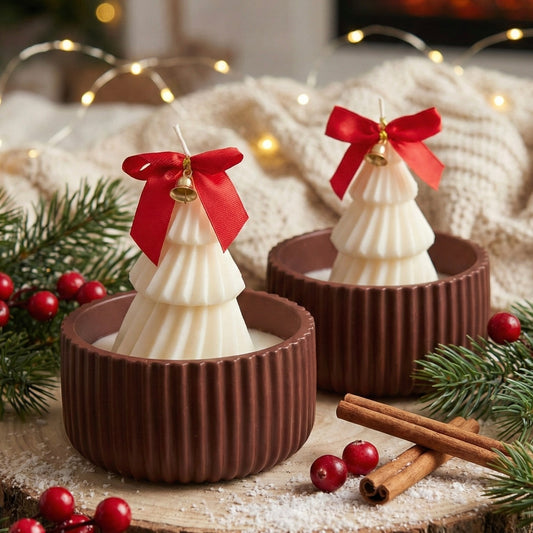 Christmas Tree Candle in Fluted Ceramic Bowl