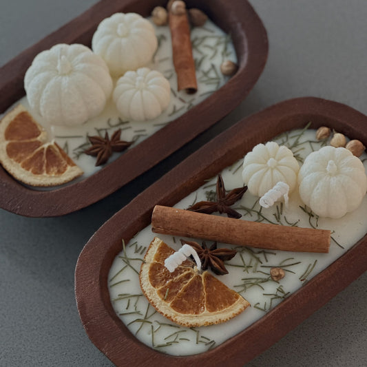 Fall Harvest Large Wooden Dough Bowl Candle